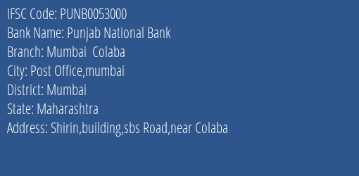 Punjab National Bank Mumbai Colaba Branch IFSC Code