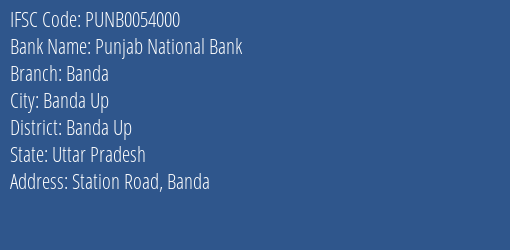 Punjab National Bank Banda Branch Banda Up IFSC Code PUNB0054000