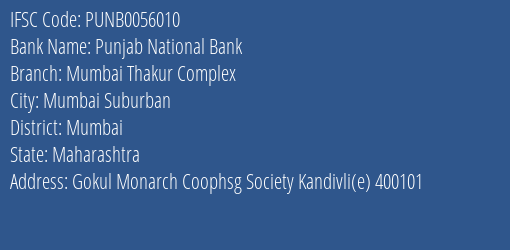 Punjab National Bank Mumbai Thakur Complex Branch IFSC Code