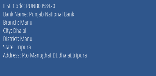 Punjab National Bank Manu Branch Manu IFSC Code PUNB0058420