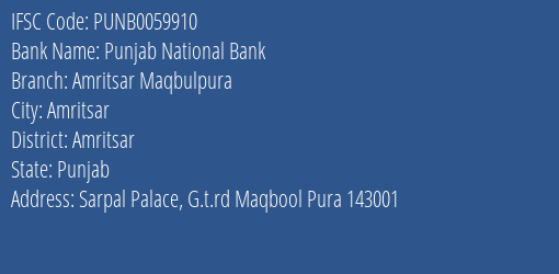 Punjab National Bank Amritsar Maqbulpura Branch IFSC Code