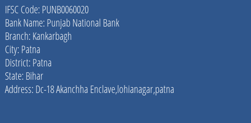 Punjab National Bank Kankarbagh Branch, Branch Code 060020 & IFSC Code PUNB0060020