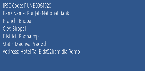 Punjab National Bank Bhopal Branch IFSC Code