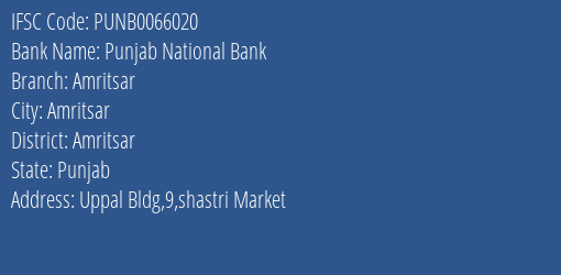 Punjab National Bank Amritsar Branch Amritsar IFSC Code PUNB0066020