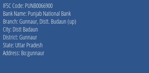 Punjab National Bank Gunnaur Distt. Budaun Up Branch Gunnaur IFSC Code PUNB0066900