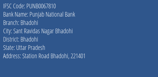 Punjab National Bank Bhadohi Branch Bhadohi IFSC Code PUNB0067810