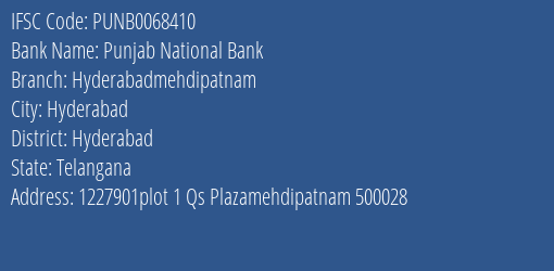 Punjab National Bank Hyderabadmehdipatnam Branch, Branch Code 068410 & IFSC Code PUNB0068410