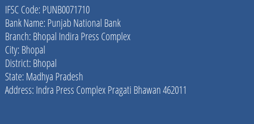 Punjab National Bank Bhopal Indira Press Complex Branch IFSC Code
