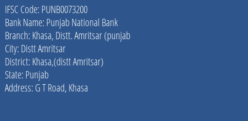 Punjab National Bank Khasa Distt. Amritsar Punjab Branch IFSC Code