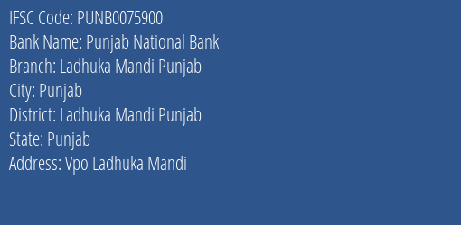 Punjab National Bank Ladhuka Mandi Punjab Branch Ladhuka Mandi Punjab IFSC Code PUNB0075900