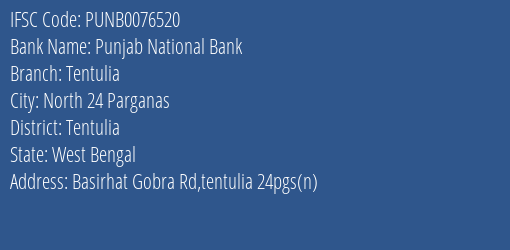 Punjab National Bank Tentulia Branch Tentulia IFSC Code PUNB0076520
