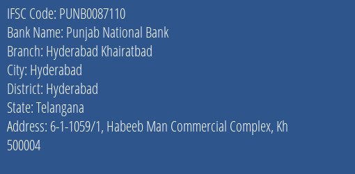 Punjab National Bank Hyderabad Khairatbad Branch IFSC Code