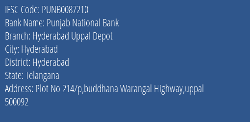 Punjab National Bank Hyderabad Uppal Depot Branch IFSC Code