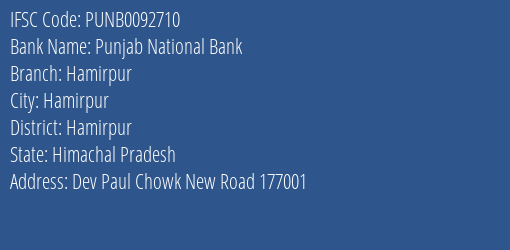Punjab National Bank Hamirpur Branch IFSC Code