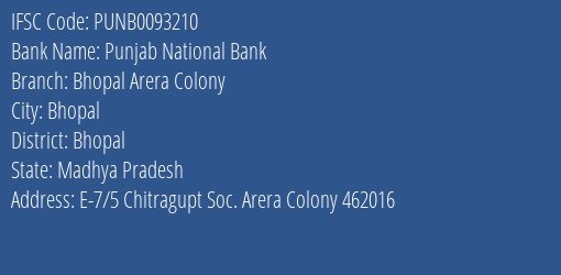 Punjab National Bank Bhopal Arera Colony Branch IFSC Code