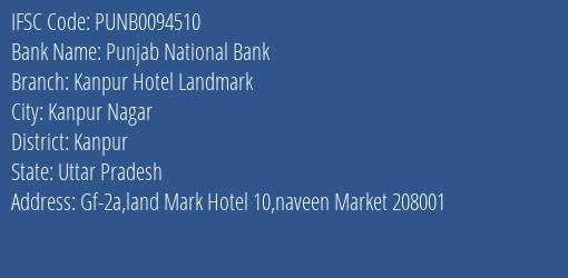 Punjab National Bank Kanpur Hotel Landmark Branch IFSC Code