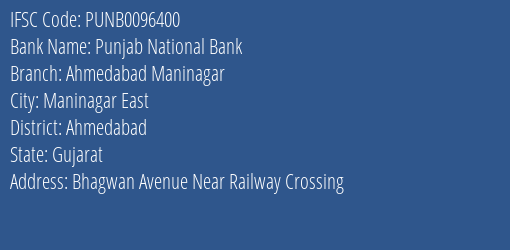 Punjab National Bank Ahmedabad Maninagar Branch IFSC Code