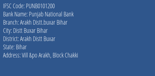 Punjab National Bank Arakh Distt.buxar Bihar Branch Arakh Distt Buxar IFSC Code PUNB0101200