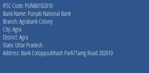 Punjab National Bank Agrabank Colony Branch, Branch Code 102010 & IFSC Code Punb0102010