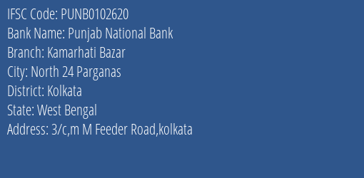 Punjab National Bank Kamarhati Bazar Branch, Branch Code 102620 & IFSC Code PUNB0102620