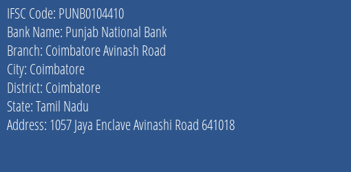 Punjab National Bank Coimbatore Avinash Road Branch IFSC Code