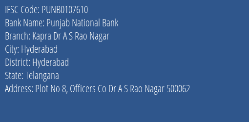 Punjab National Bank Kapra Dr A S Rao Nagar Branch IFSC Code