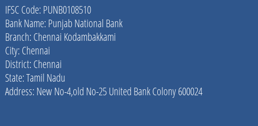 Punjab National Bank Chennai Kodambakkami Branch IFSC Code