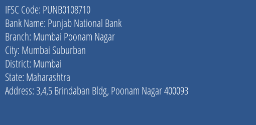 Punjab National Bank Mumbai Poonam Nagar Branch IFSC Code