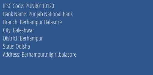 Punjab National Bank Berhampur Balasore Branch Berhampur IFSC Code PUNB0110120