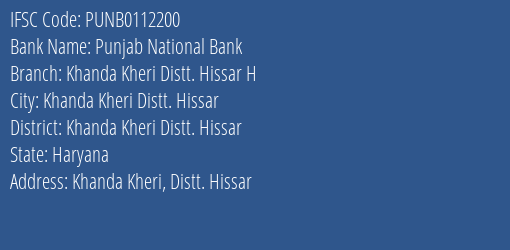 Punjab National Bank Khanda Kheri Distt. Hissar H Branch IFSC Code
