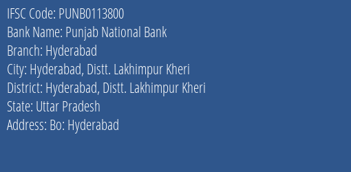 Punjab National Bank Hyderabad Branch, Branch Code 113800 & IFSC Code PUNB0113800