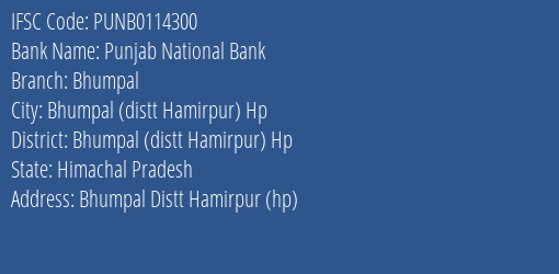 Punjab National Bank Bhumpal Branch IFSC Code