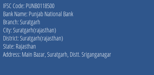 Punjab National Bank Suratgarh Branch IFSC Code