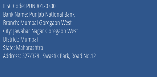Punjab National Bank Mumbai Goregaon West Branch IFSC Code