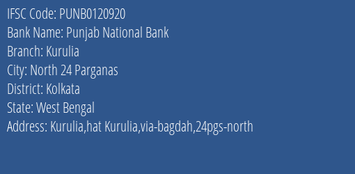 Punjab National Bank Kurulia Branch Kolkata IFSC Code PUNB0120920