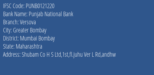 Punjab National Bank Versova Branch IFSC Code