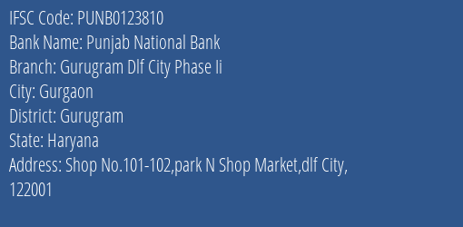 Punjab National Bank Gurugram Dlf City Phase Ii Branch Gurugram IFSC Code PUNB0123810
