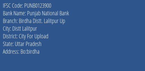 Punjab National Bank Birdha Distt. Lalitpur Up Branch City For Upload IFSC Code PUNB0123900