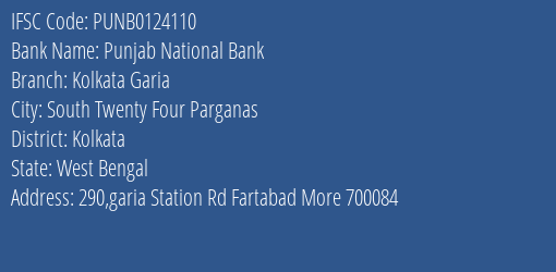 Punjab National Bank Kolkata Garia Branch IFSC Code