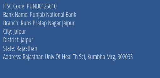 Punjab National Bank Ruhs Pratap Nagar Jaipur Branch IFSC Code