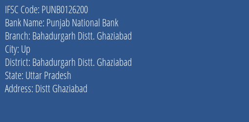 Punjab National Bank Bahadurgarh Distt. Ghaziabad Branch Bahadurgarh Distt. Ghaziabad IFSC Code PUNB0126200