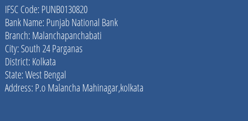 Punjab National Bank Malanchapanchabati Branch Kolkata IFSC Code PUNB0130820