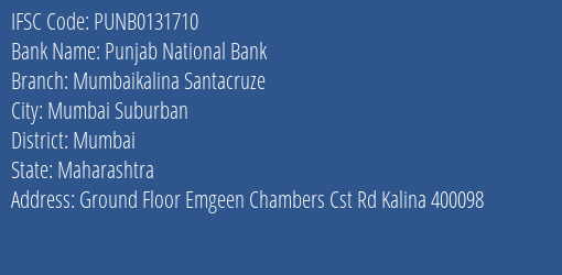Punjab National Bank Mumbaikalina Santacruze Branch IFSC Code