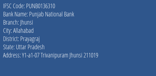 Punjab National Bank Jhunsi Branch Prayagraj IFSC Code PUNB0136310