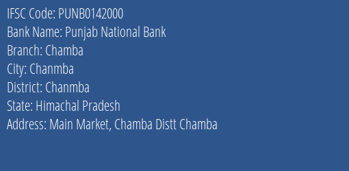 Punjab National Bank Chamba Branch Chanmba IFSC Code PUNB0142000