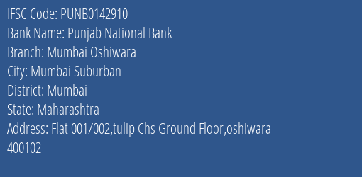 Punjab National Bank Mumbai Oshiwara Branch IFSC Code