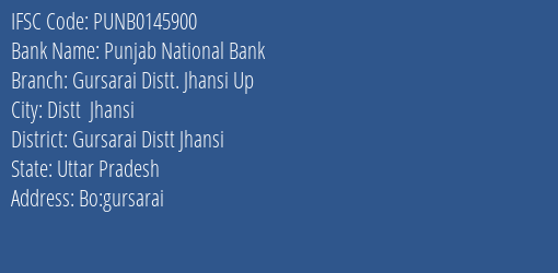 Punjab National Bank Gursarai Distt. Jhansi Up Branch, Branch Code 145900 & IFSC Code Punb0145900