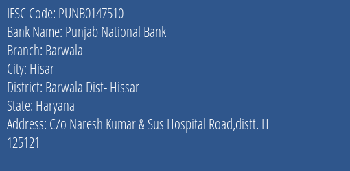 Punjab National Bank Barwala Branch IFSC Code
