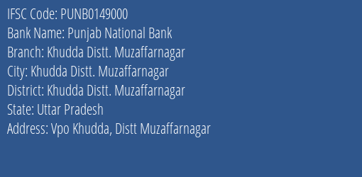 Punjab National Bank Khudda Distt. Muzaffarnagar Branch Khudda Distt. Muzaffarnagar IFSC Code PUNB0149000