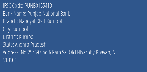 Punjab National Bank Nandyal Distt Kurnool Branch Kurnool IFSC Code PUNB0155410